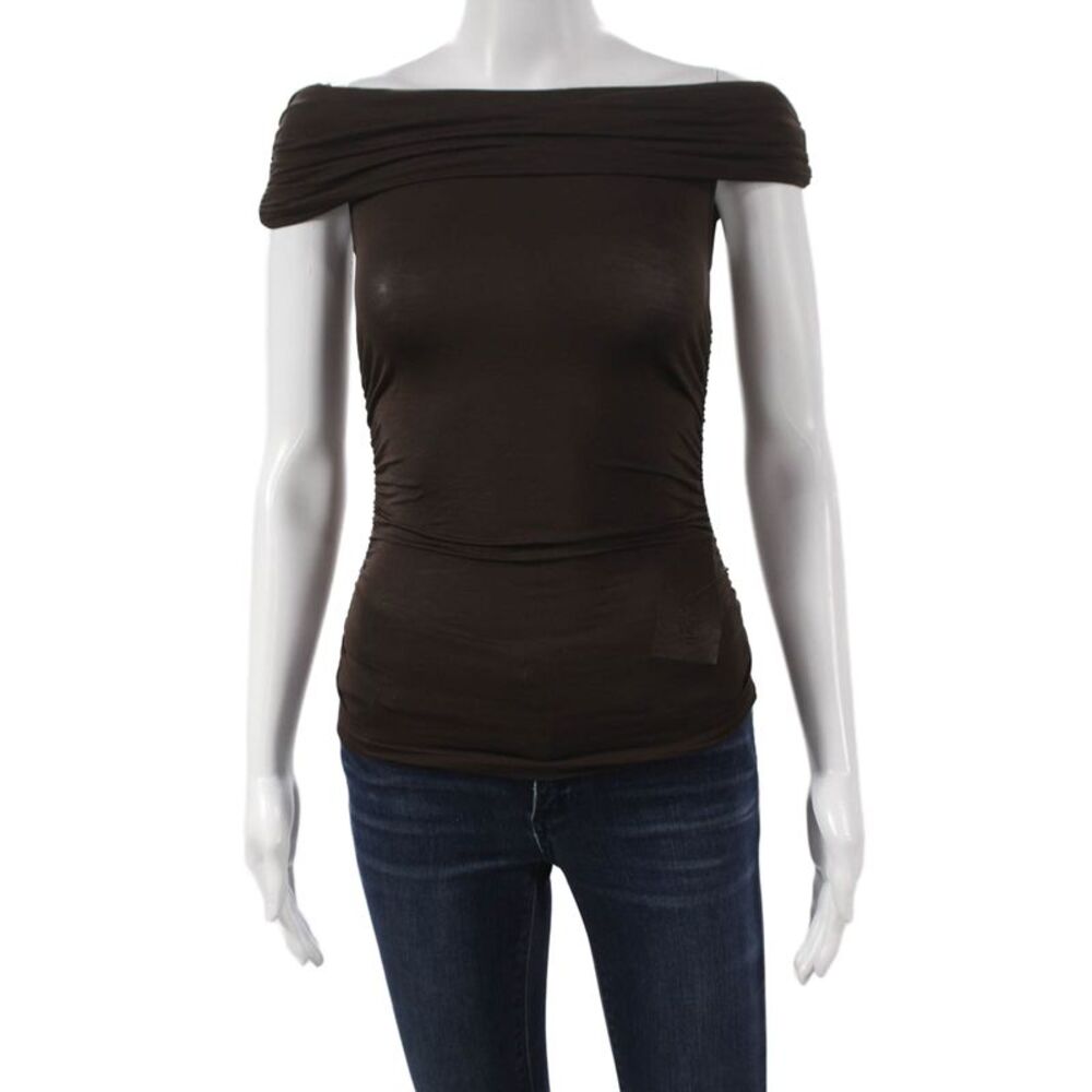Me + Em Womens Basic Off Shoulder Lyocell Blouse Brown Size 0